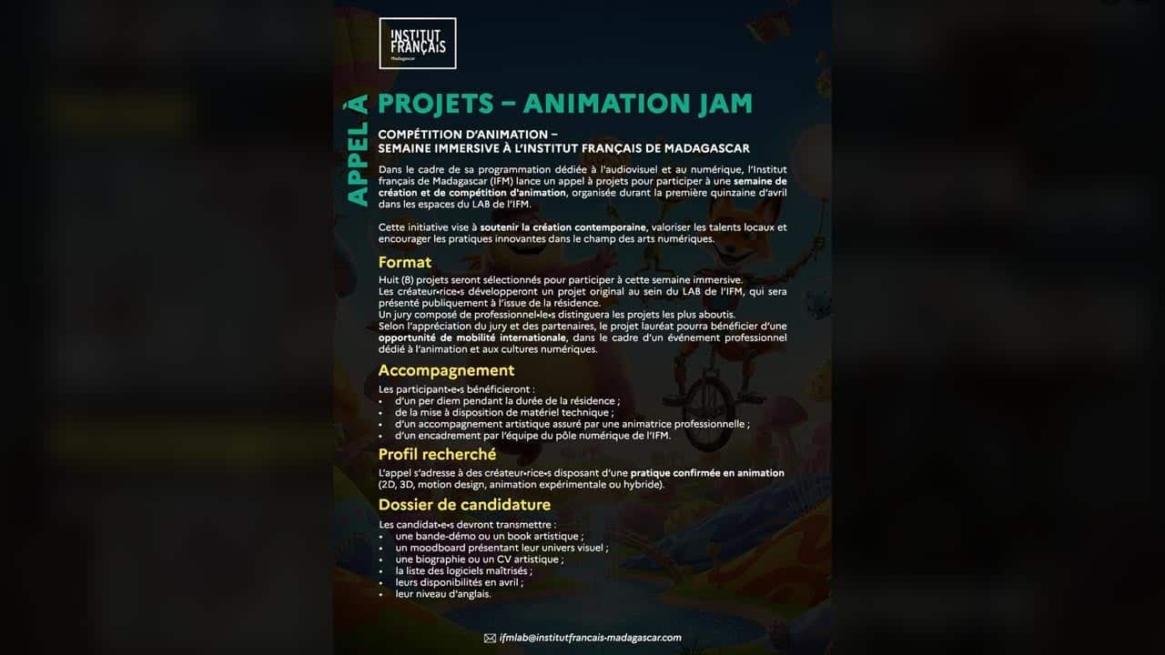 Animation : l’Institut Français de Madagascar lance « Animation Jam 2026 », un programme dédié à la création animée