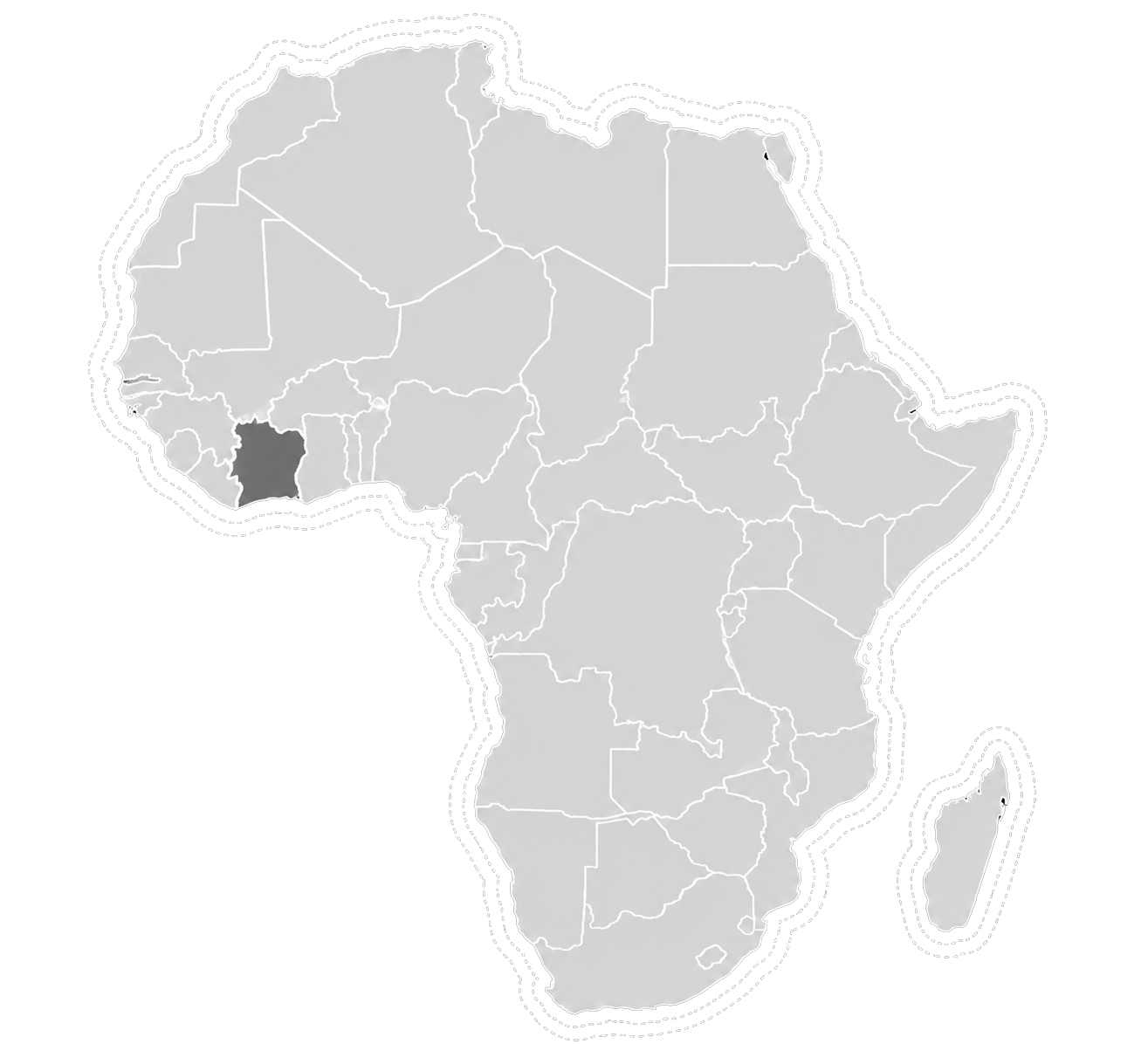 Carte-stylisée-de-l’Afrique-avec-la-Côte-d’Ivoire-en-surbrillance